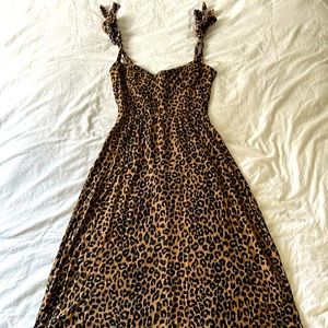 Reformation Leopard Print Midi Dress with Tie Straps, Size Small.